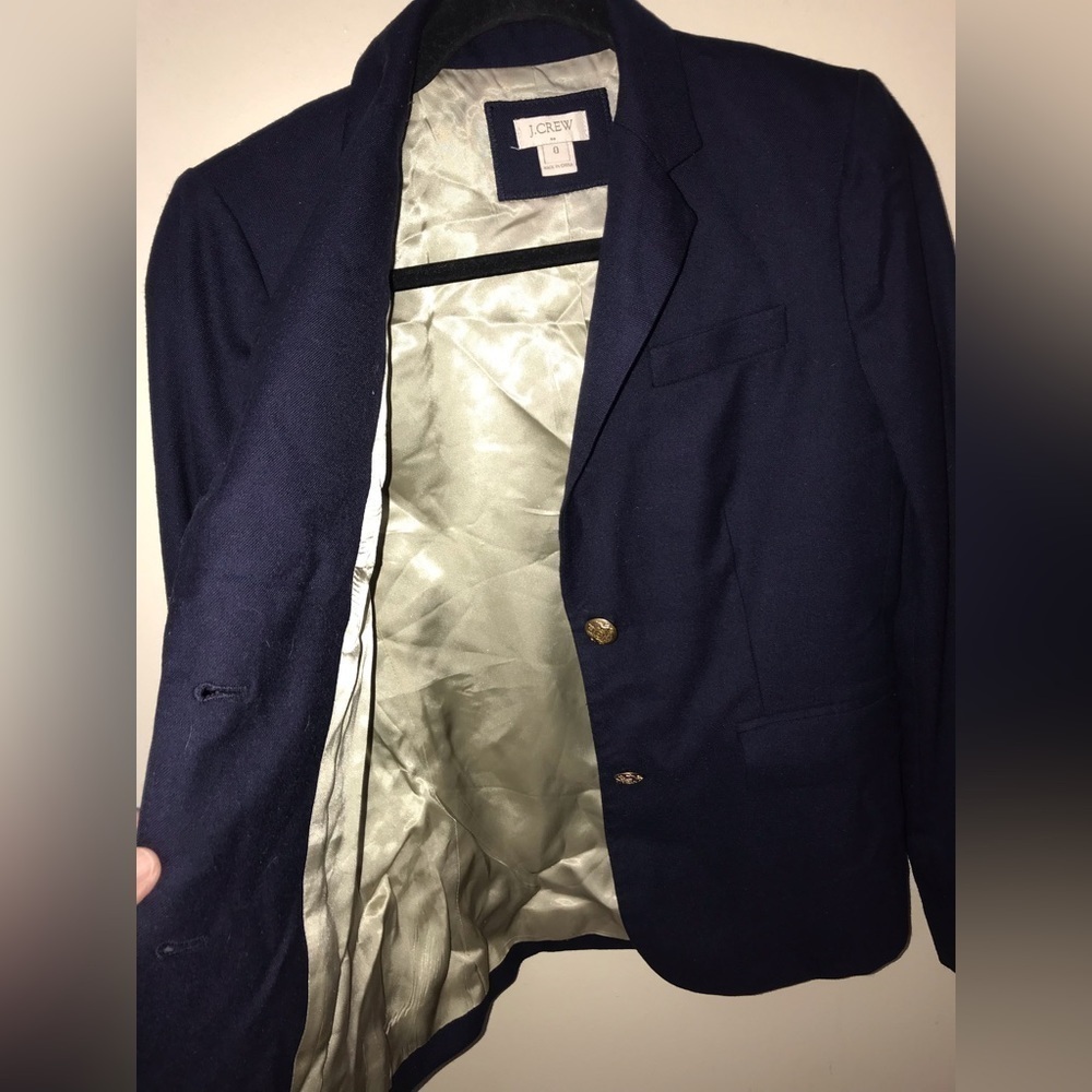 𝅺j. Crew Factory Womens Wool Blend Gold Buttons Schoolboy Navy Blazer Size 0 - Picture 10 of 15